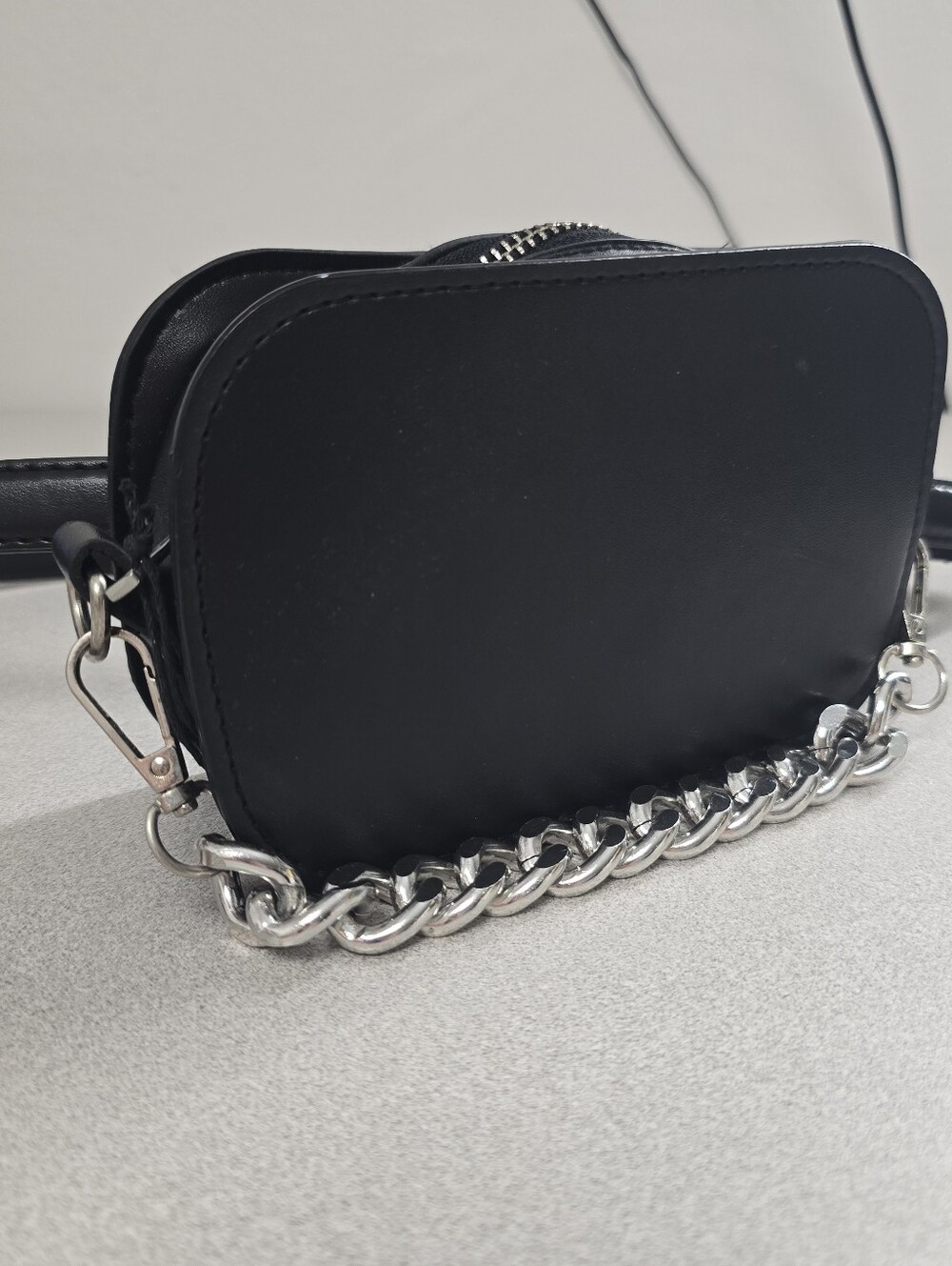 Black Belt Bag Waist Pack Silver Chain Mini Purse Festival Travel Bag